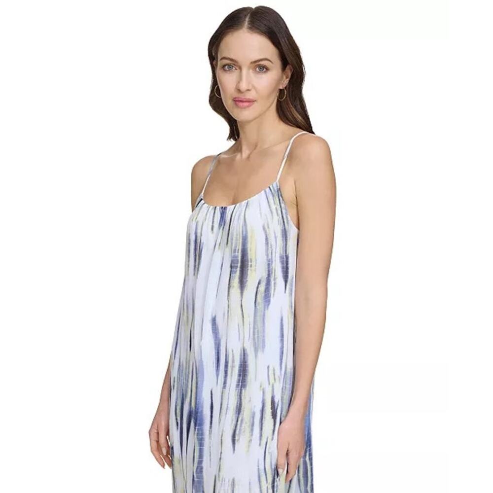 DKNY $129 Printed Chiffon Maxi Flowy Strapless Boho Lined Dress Size L - Picture 3 of 5